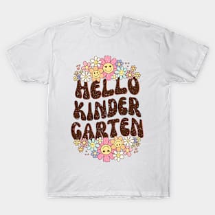 Groovy Hello Kindergarten Vibes Retro Teacher Back To School T-Shirt